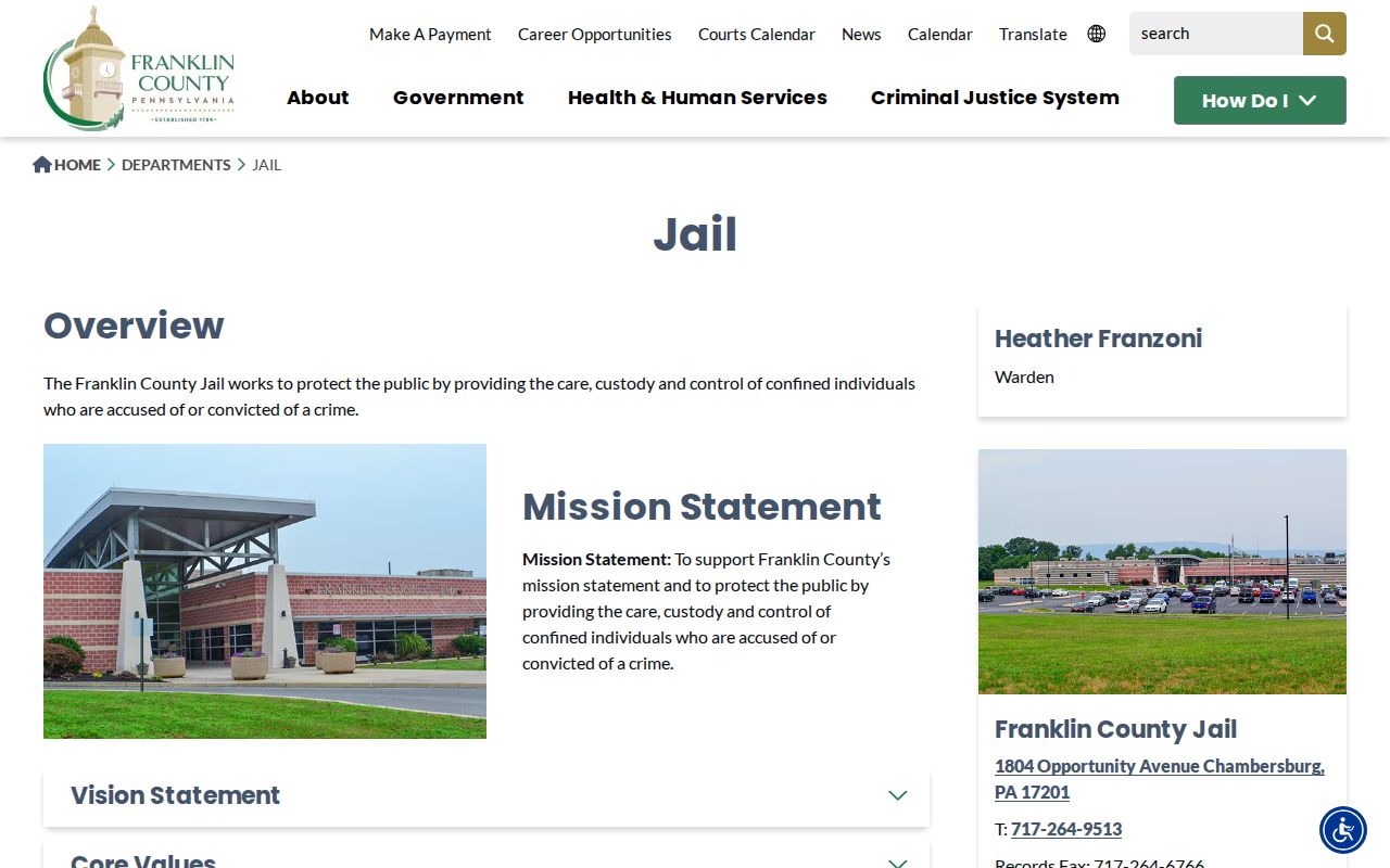 Franklin County Jail release records and contact information