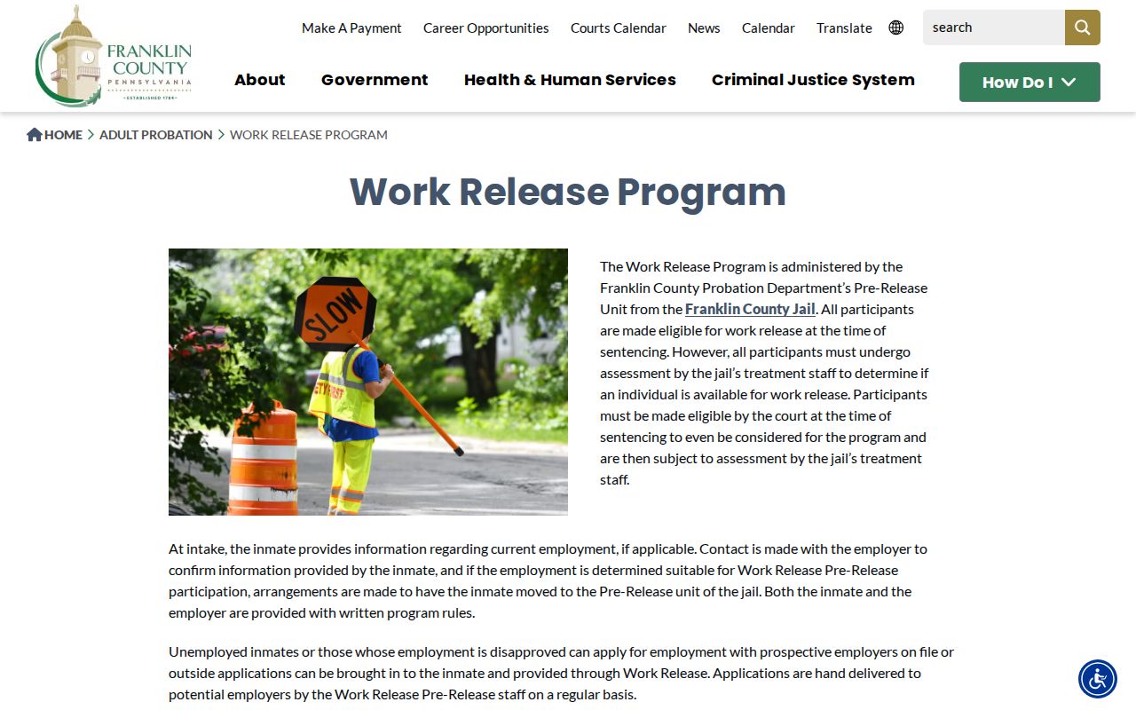 Franklin County work release eligibility and jail assessment