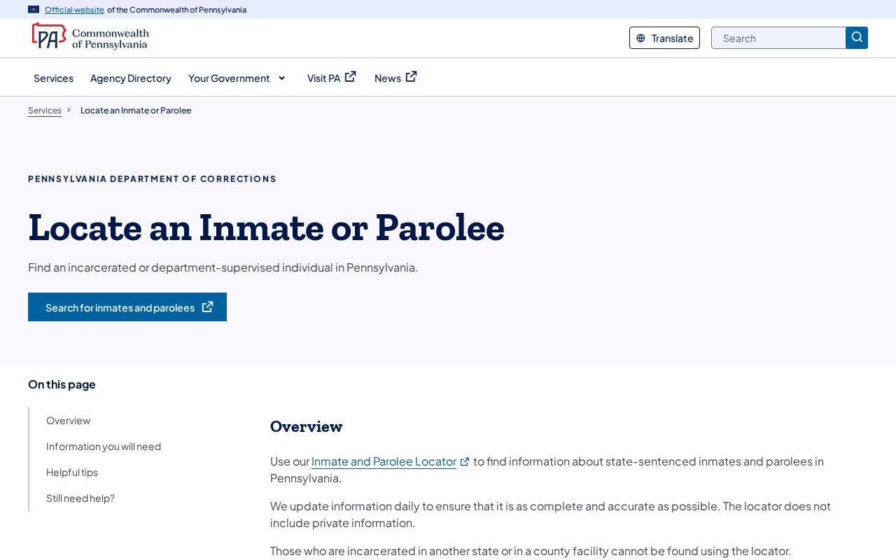 Pennsylvania DOC locator scope for Franklin County released inmates