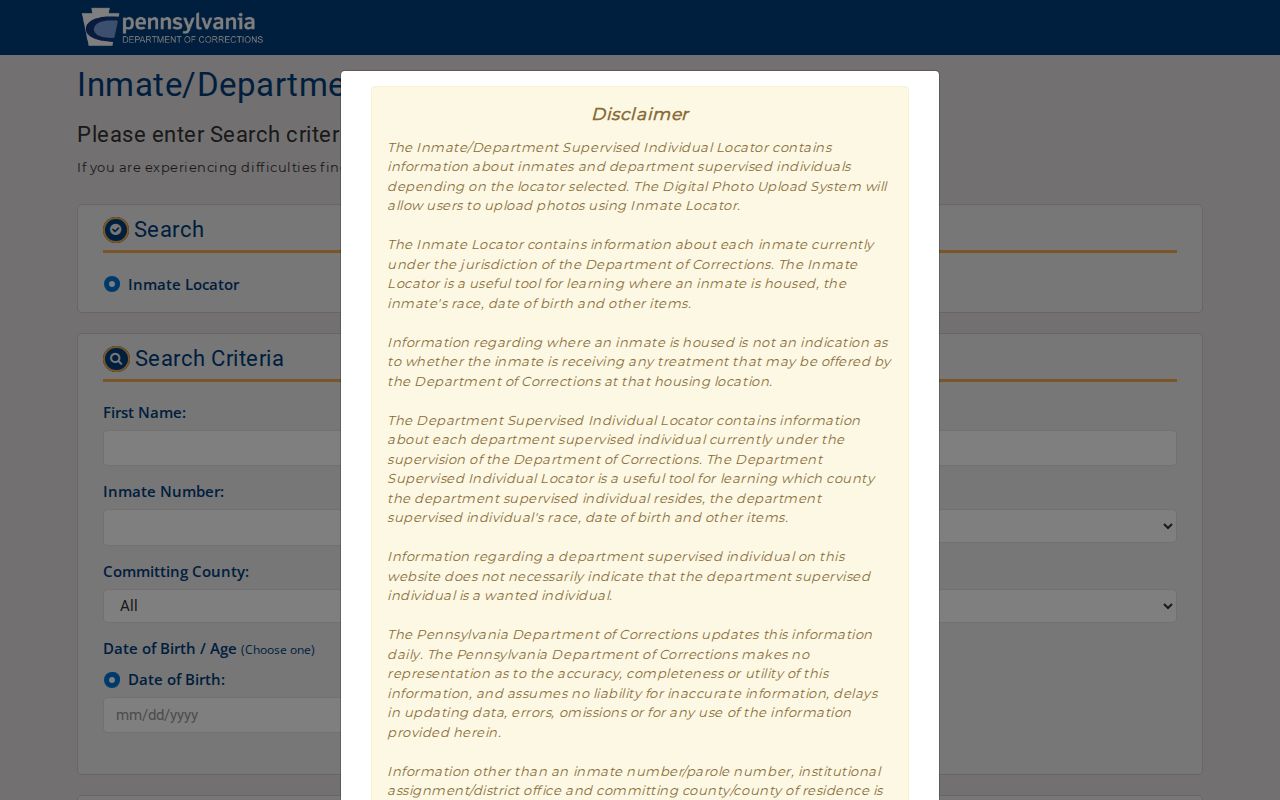 PA DOC locator for Franklin County parole supervision records