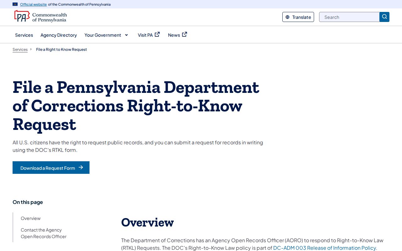 PA DOC records request for a Franklin County released inmate identification photo